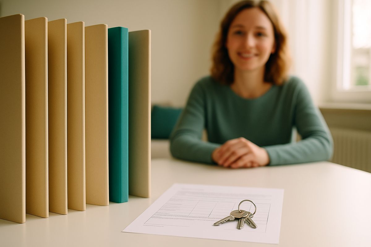 Drei beschriftete Ordner – Kaution, Mietvertrag, Übergabeprotokoll – ordentlich abgelegt.